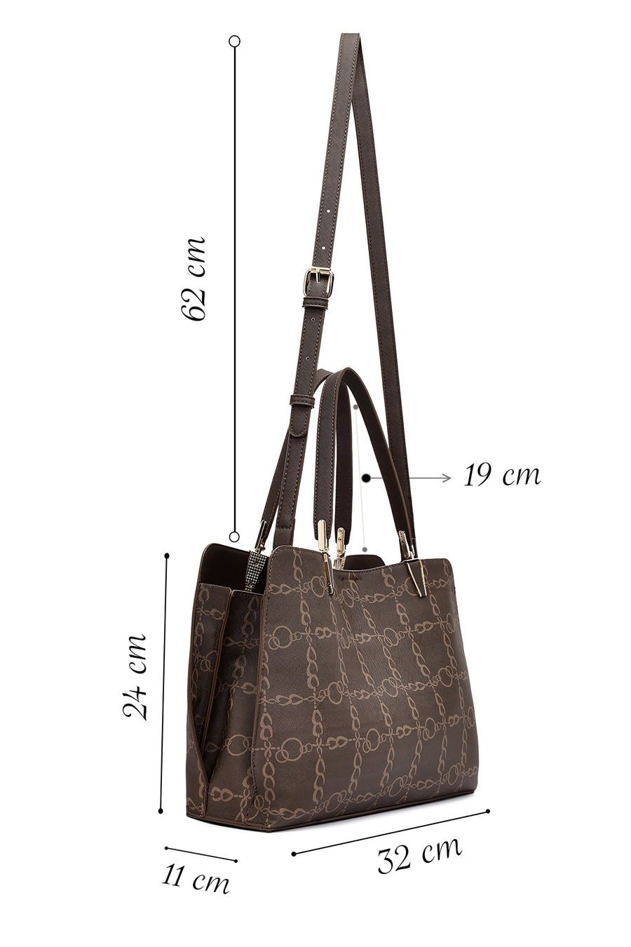 Women's Brown Long Strap Printed Shoulder Bag