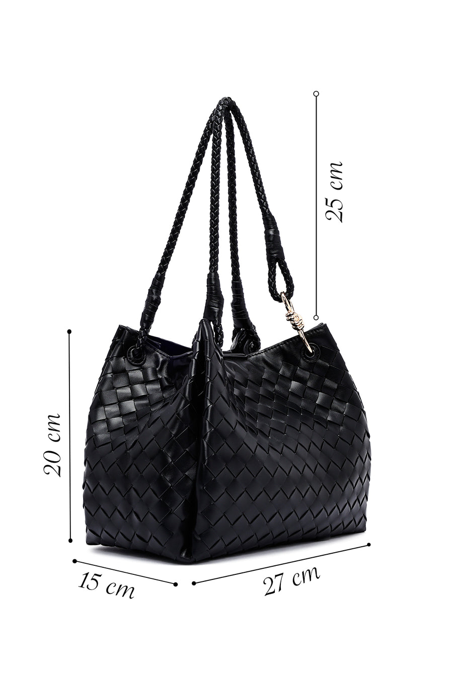 Women's Black Braided Shoulder Bag