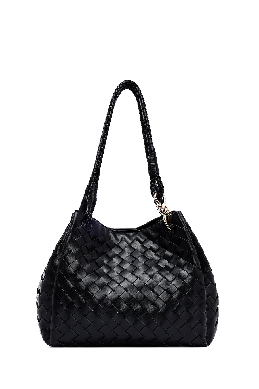 Women's Black Braided Shoulder Bag
