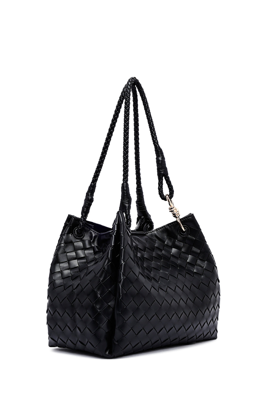Women's Black Braided Shoulder Bag