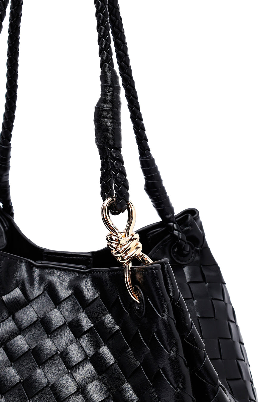 Women's Black Braided Shoulder Bag