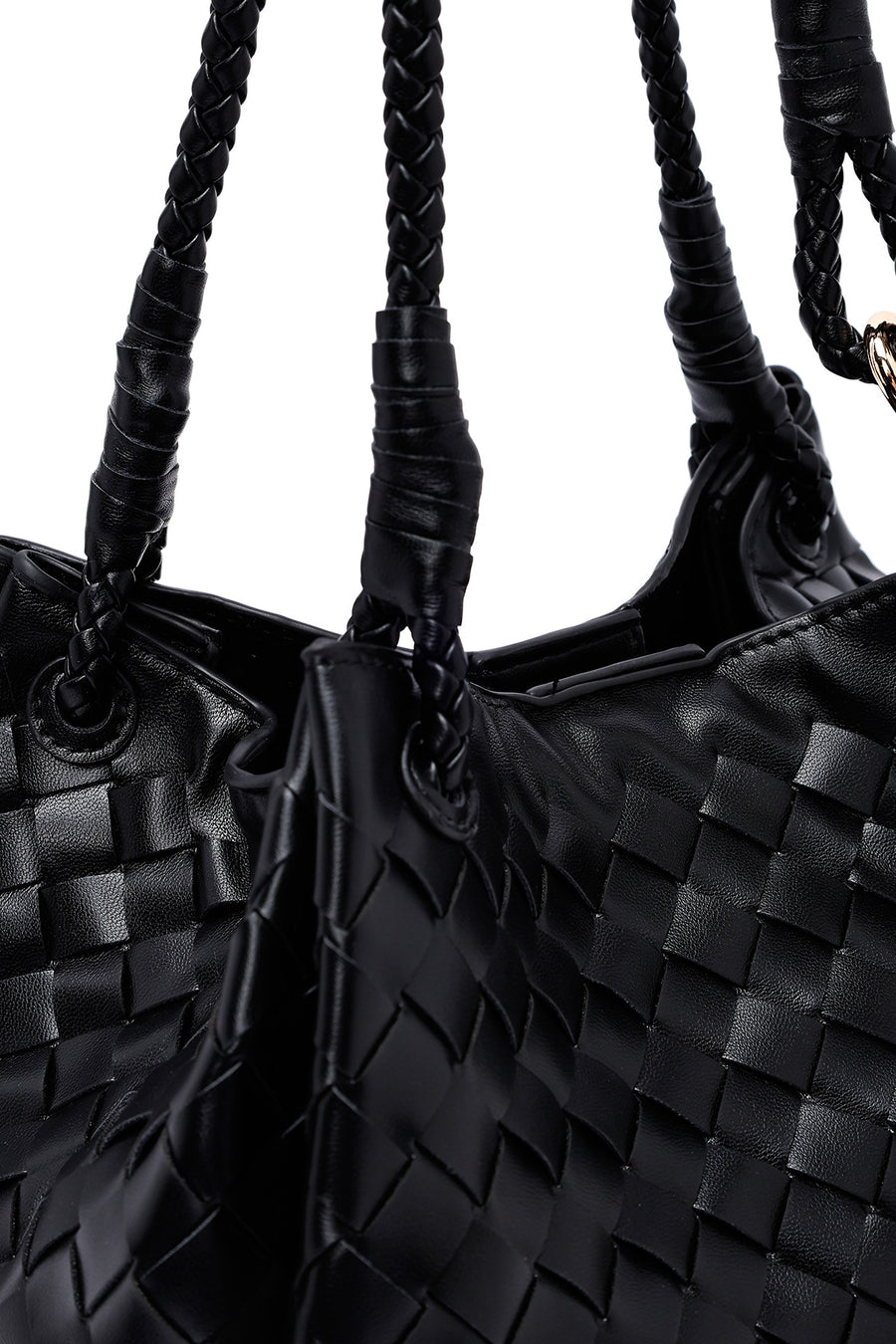 Women's Black Braided Shoulder Bag