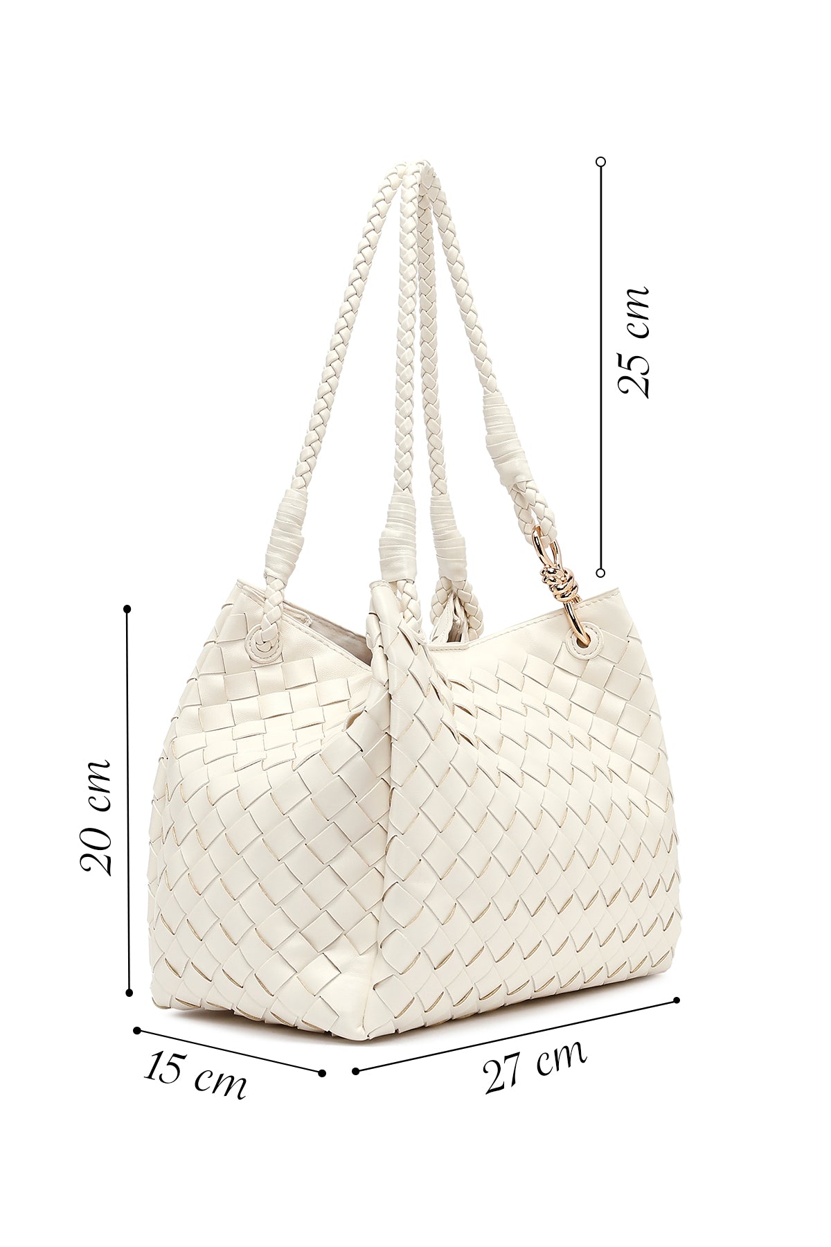 Kadın Krem Örgülü Omuz Çantası