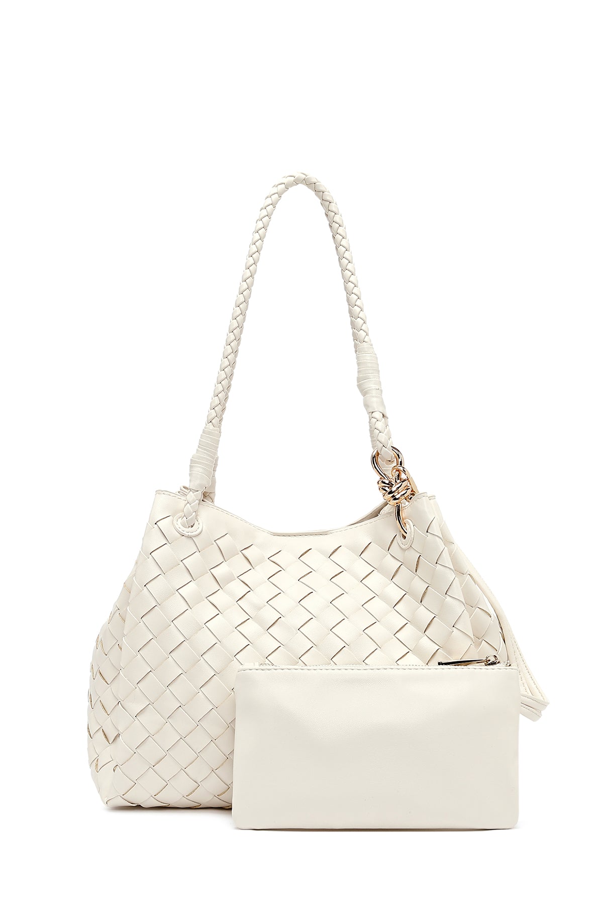 Kadın Krem Örgülü Omuz Çantası