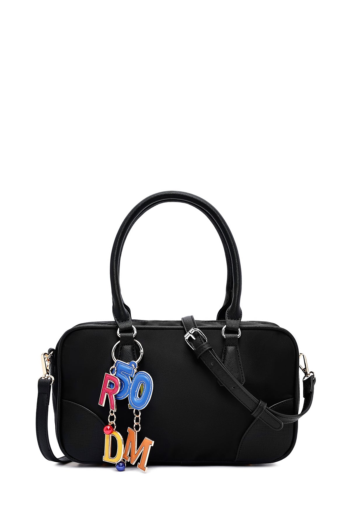 Kadın Siyah Uzun Askılı Aksesuar Detaylı Kumaş Kol Çantası 25SBD27776F | Derimod