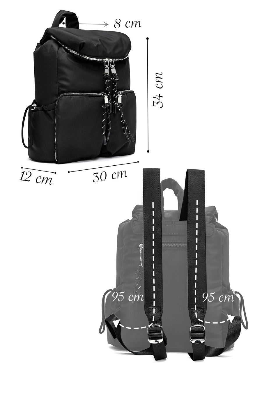 Women's Black Fabric Backpack