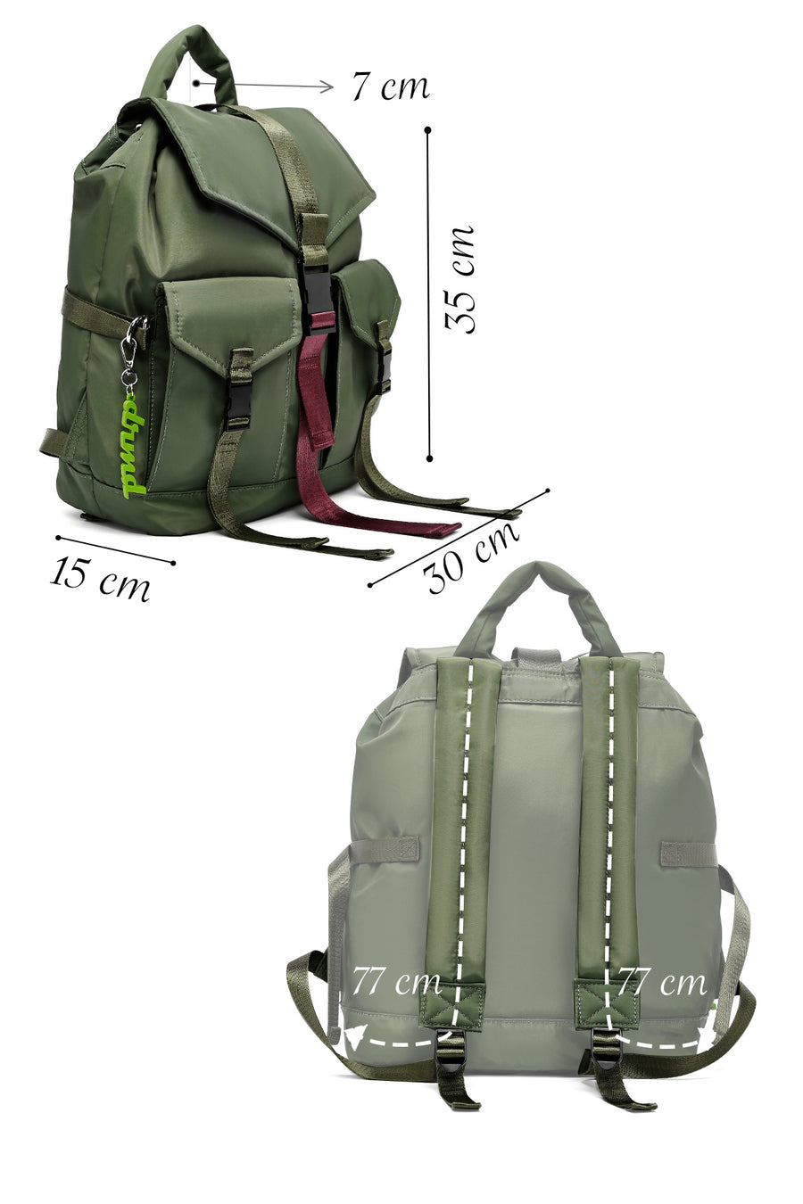 Women's Green Fabric Backpack