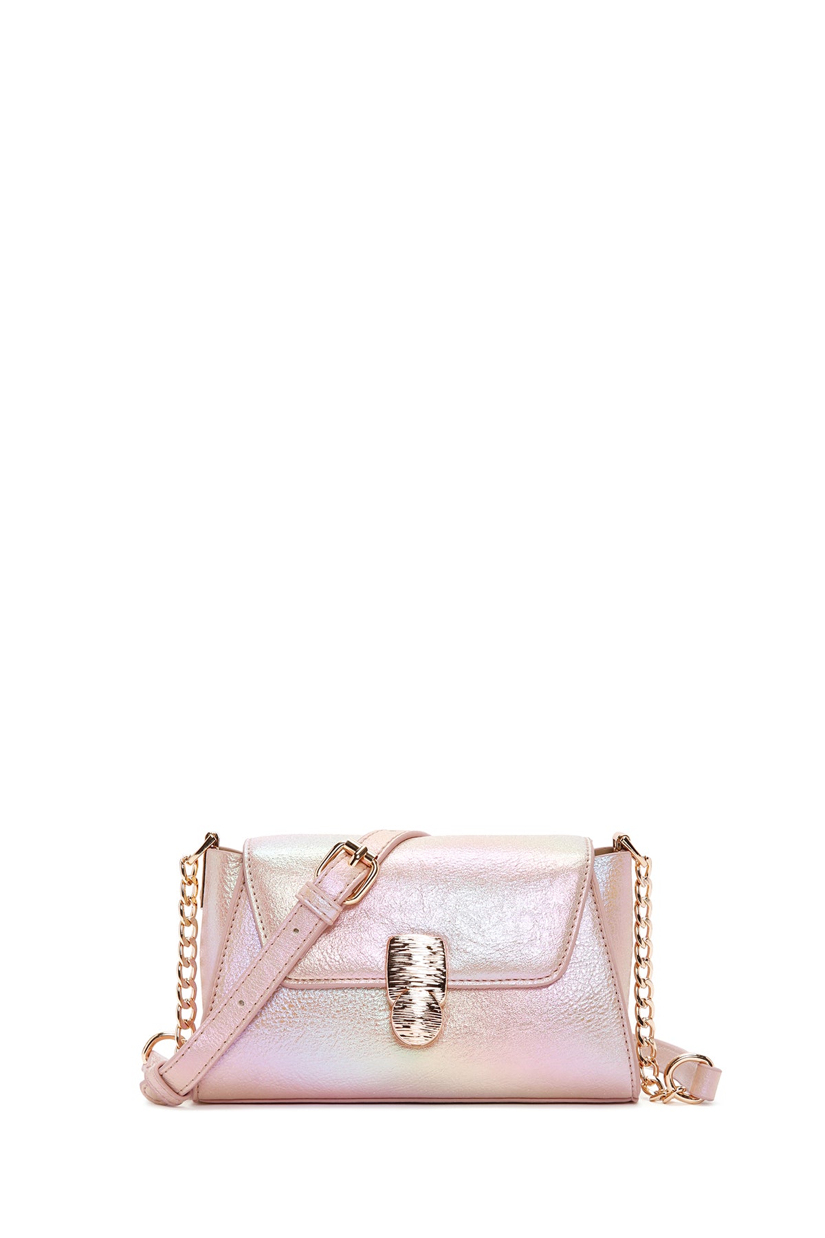 Women's Pink Metallic Patent Leather Mini Crossbody Bag 25SBD280123 | Derimod