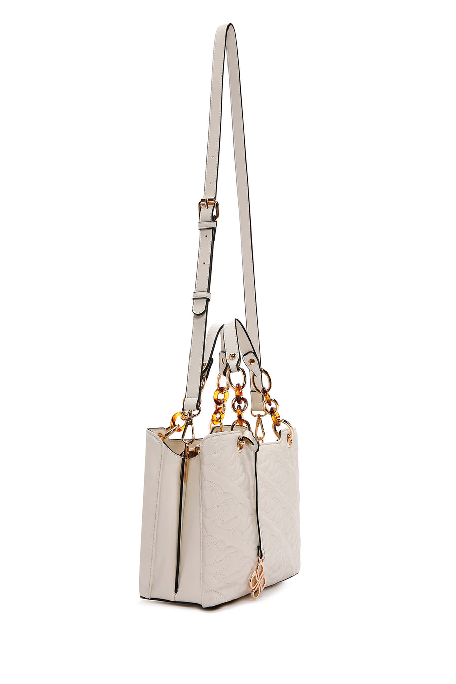 Women's Cream Long Strap Quilted Classic Handbag