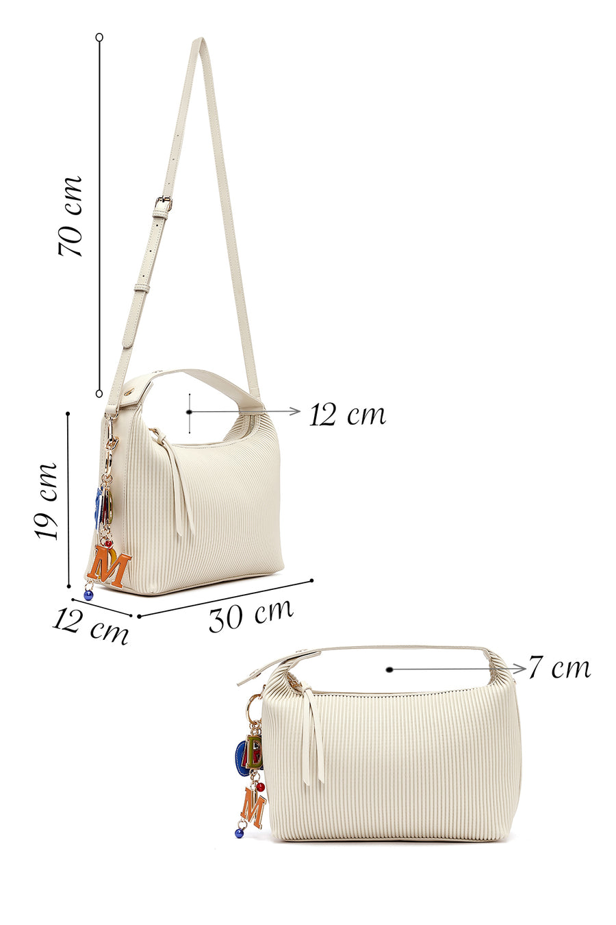 Women's Cream Long Strap Accessory Detailed Printed Handbag