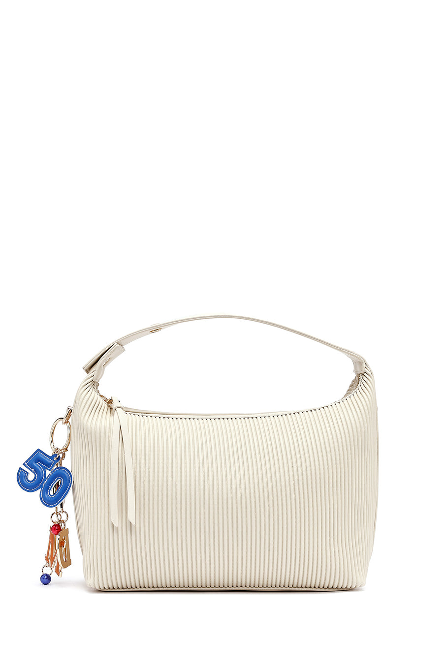Women's Cream Long Strap Accessory Detailed Printed Handbag