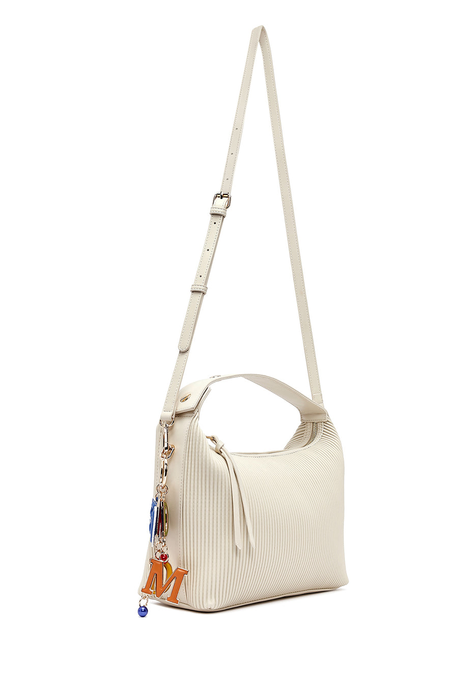 Women's Cream Long Strap Accessory Detailed Printed Handbag