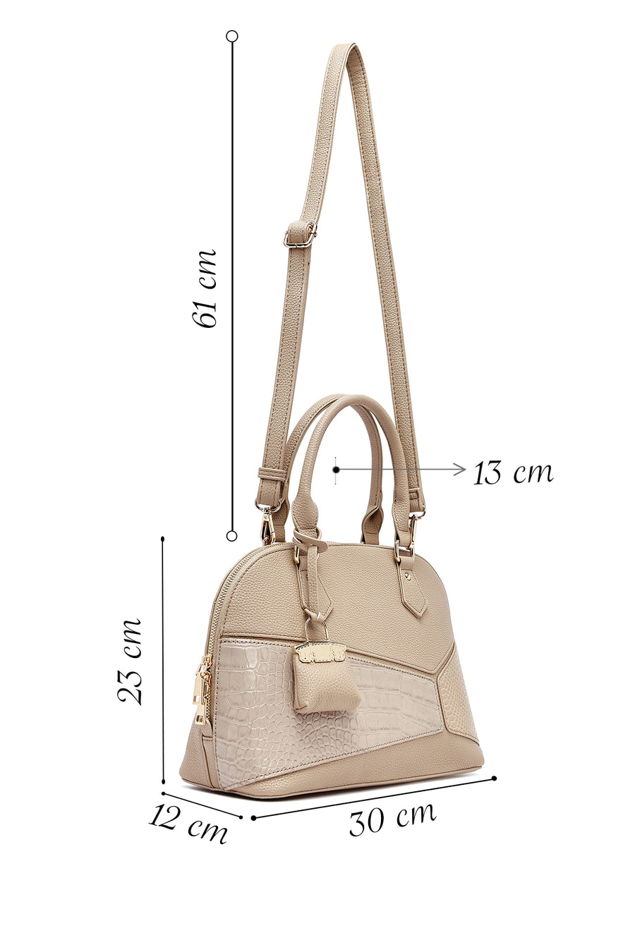 Women's Beige Long Strap Classic Handbag