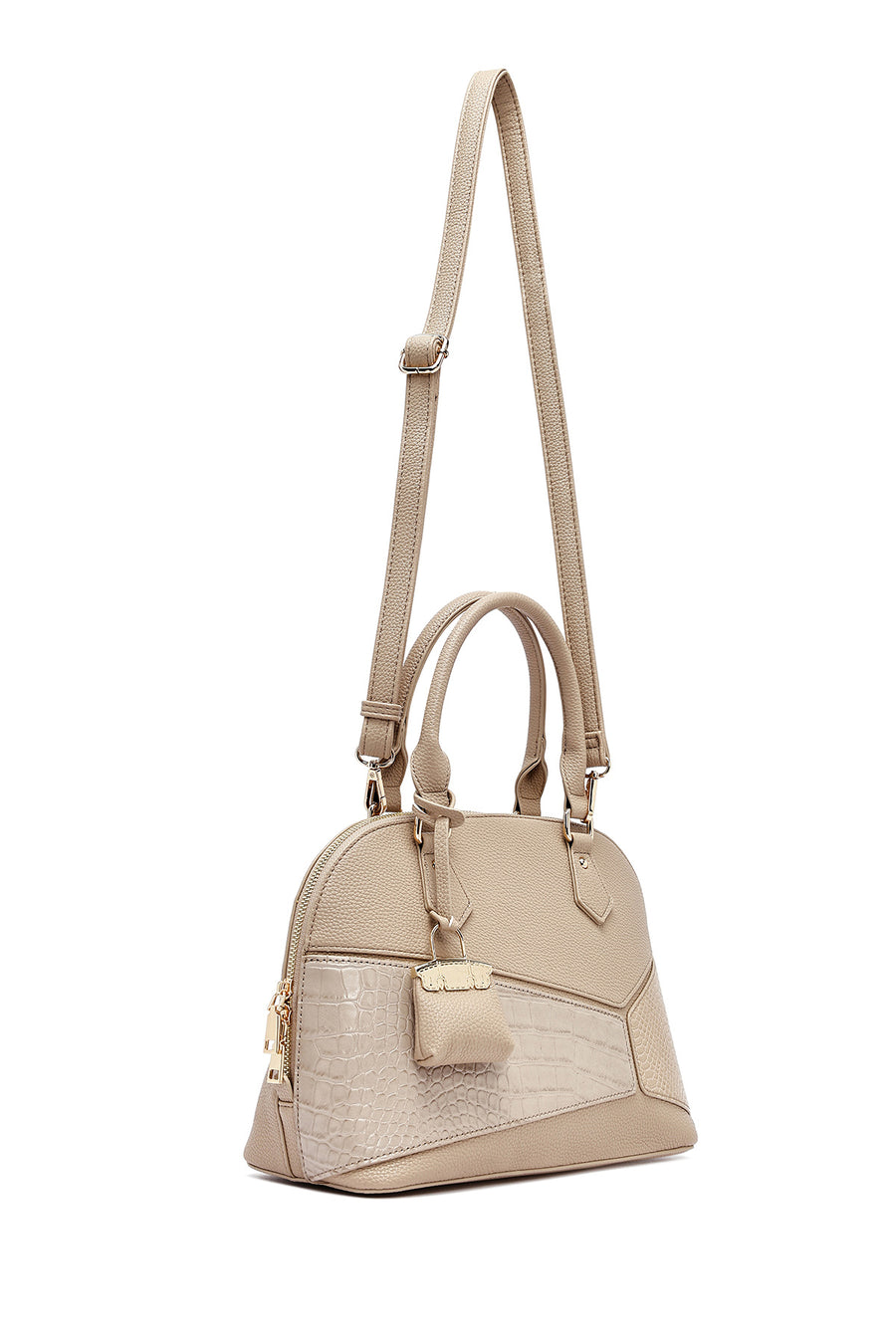 Women's Beige Long Strap Classic Handbag