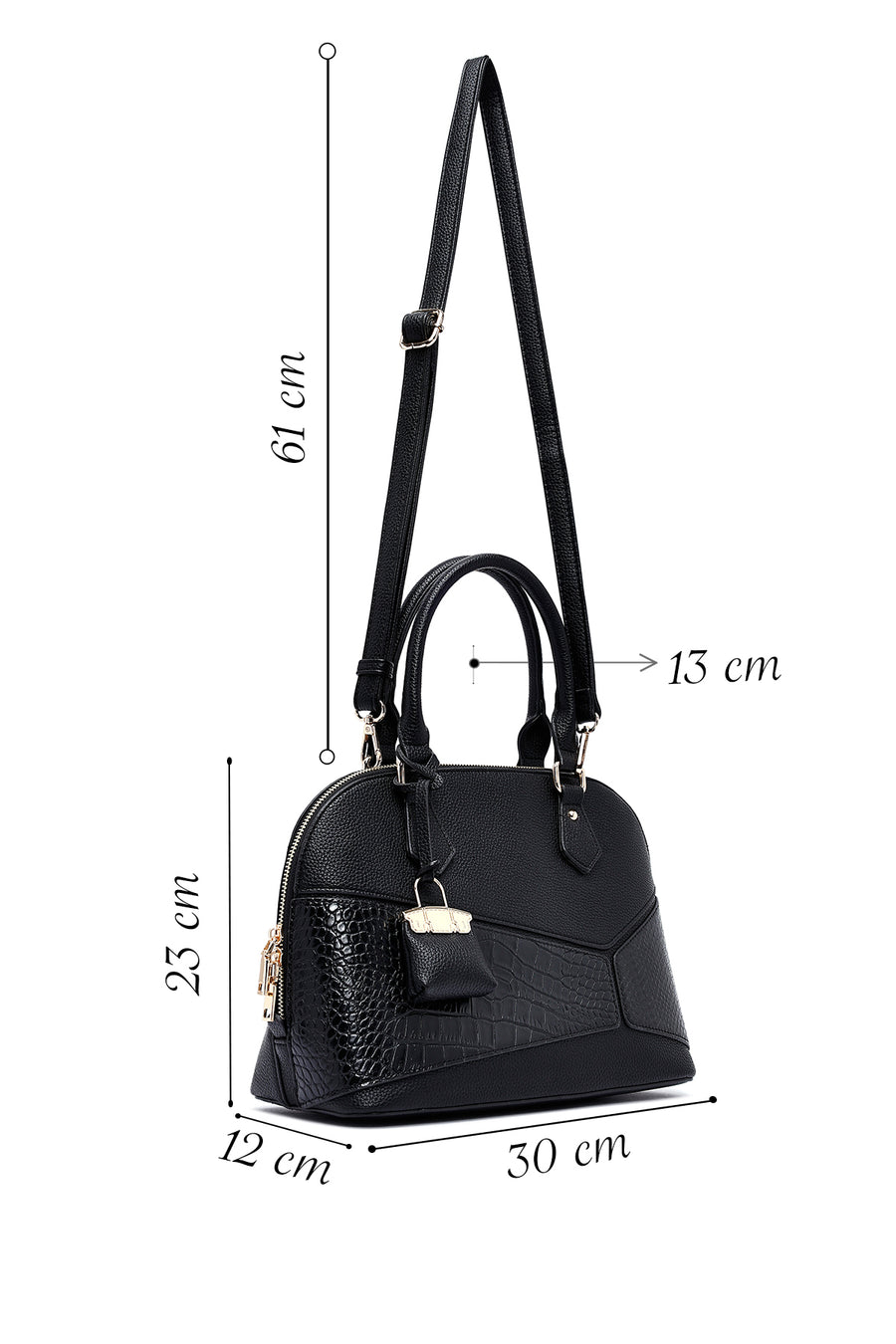 Women's Black Long Strap Classic Handbag