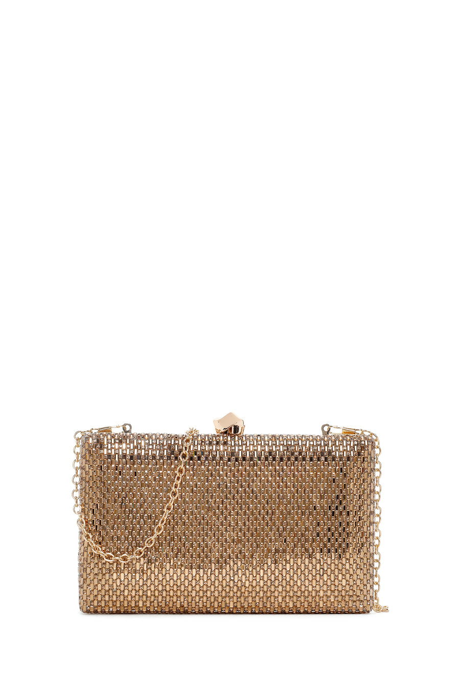 Women's Gold Long Chain Strap Stone Evening Dress Box Clutch Bag 25SBD2900TS | Derimod