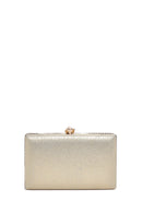 Women's Gold Long Chain Strap Stone Evening Dress Box Clutch Bag | Derimod