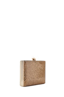 Women's Gold Long Chain Strap Stone Evening Dress Box Clutch Bag | Derimod