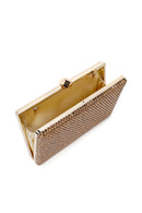 Women's Gold Long Chain Strap Stone Evening Dress Box Clutch Bag | Derimod