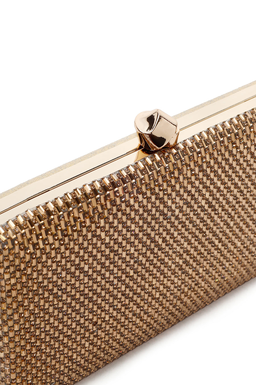 Women's Gold Long Chain Strap Stone Evening Dress Box Clutch Bag