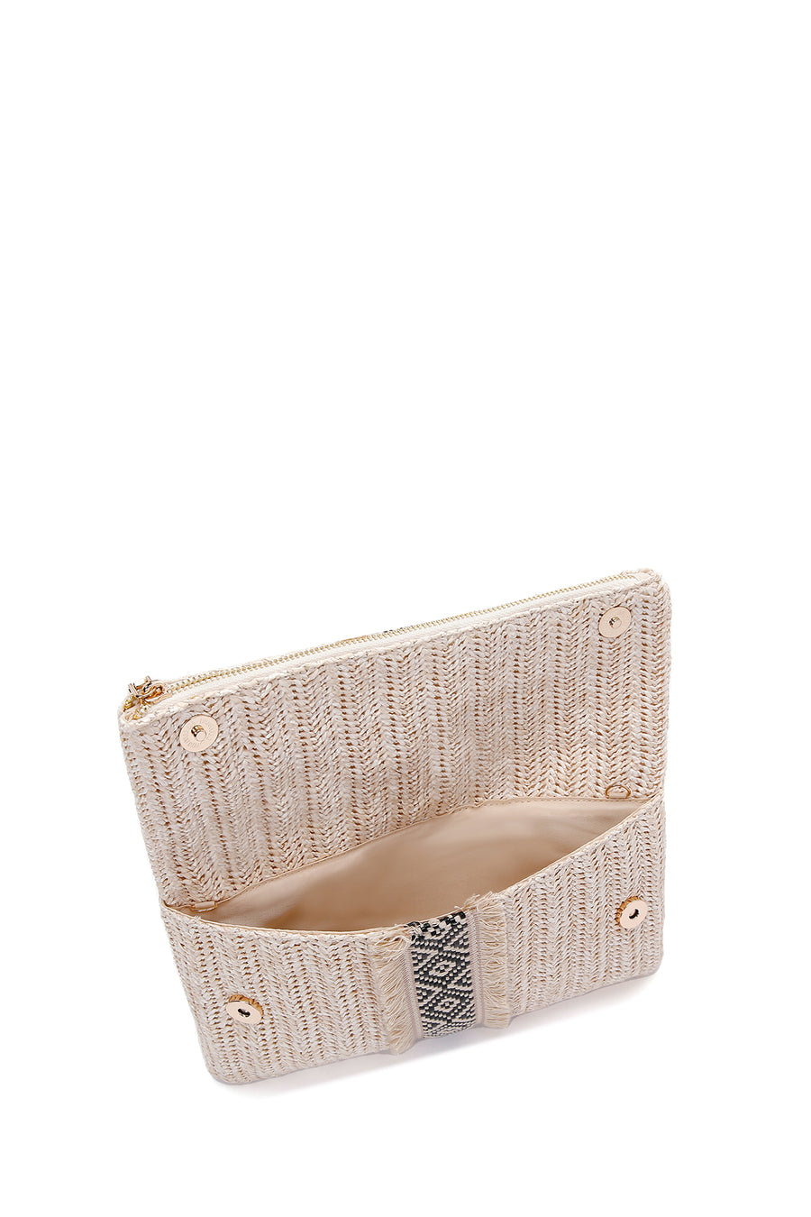 Women's Beige Long Chain Strap Straw Mini Clutch Bag