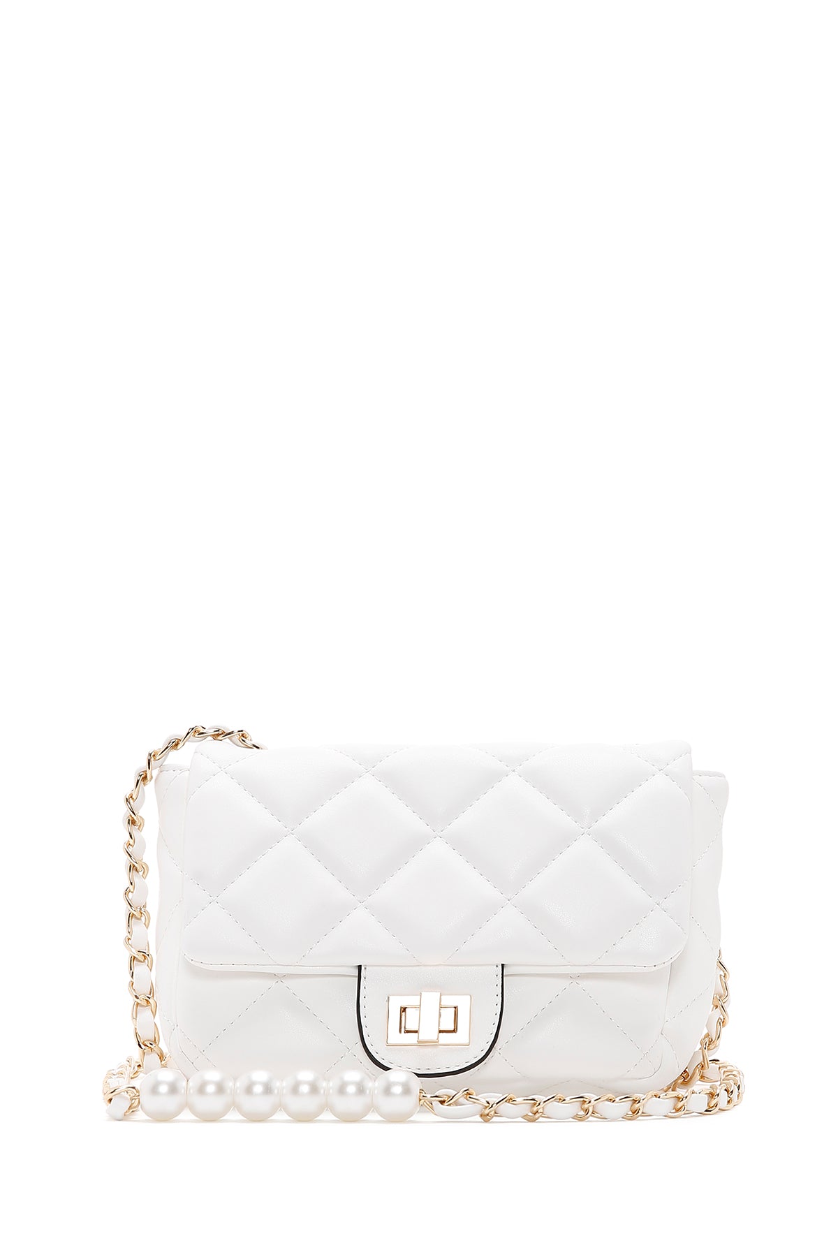 Women's White Long Strap Quilted Crossbody Bag