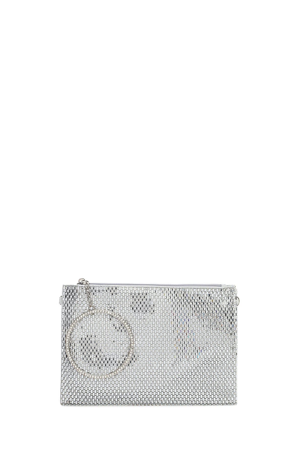 Women's Silver Stone Long Chain Strap Evening Clutch Bag 25SBD2922TS | Derimod