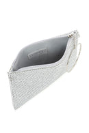 Women's Silver Stone Long Chain Strap Evening Clutch Bag | Derimod