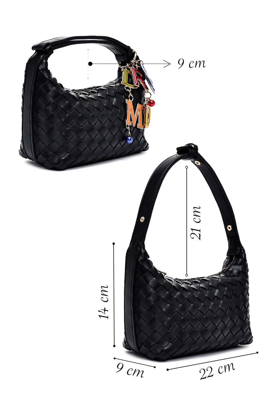 Kadın Siyah Aksesuarlı Örgü Mini Kol Çantası