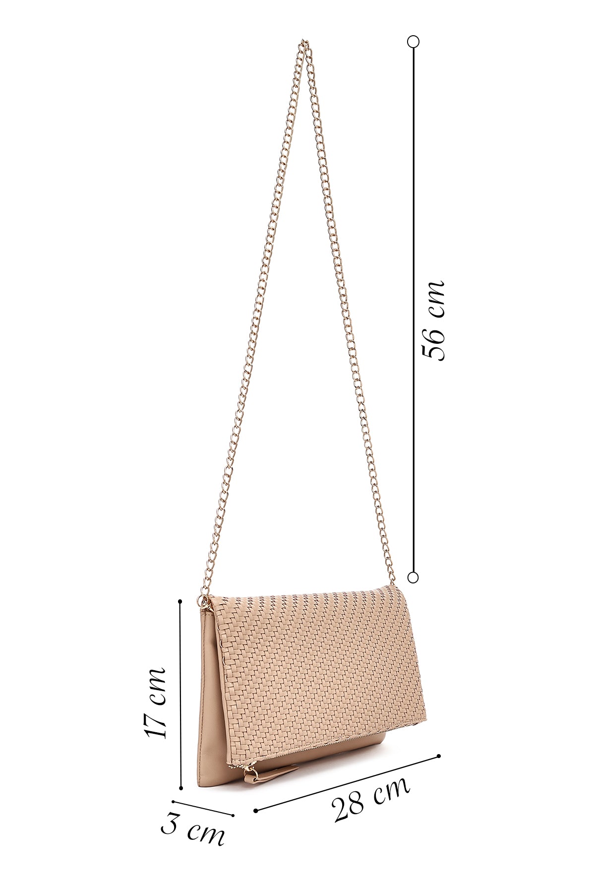 Kadın Bej Uzun Zincir Askılı Örgülü Portföy Çanta