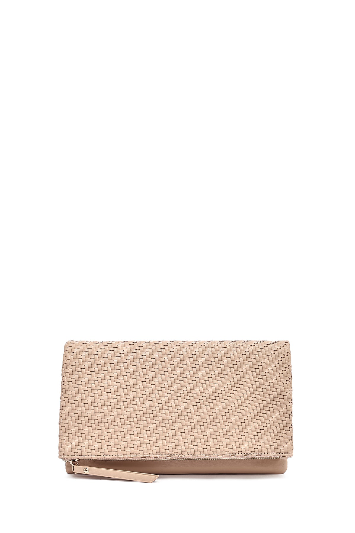 Kadın Bej Uzun Zincir Askılı Örgülü Portföy Çanta