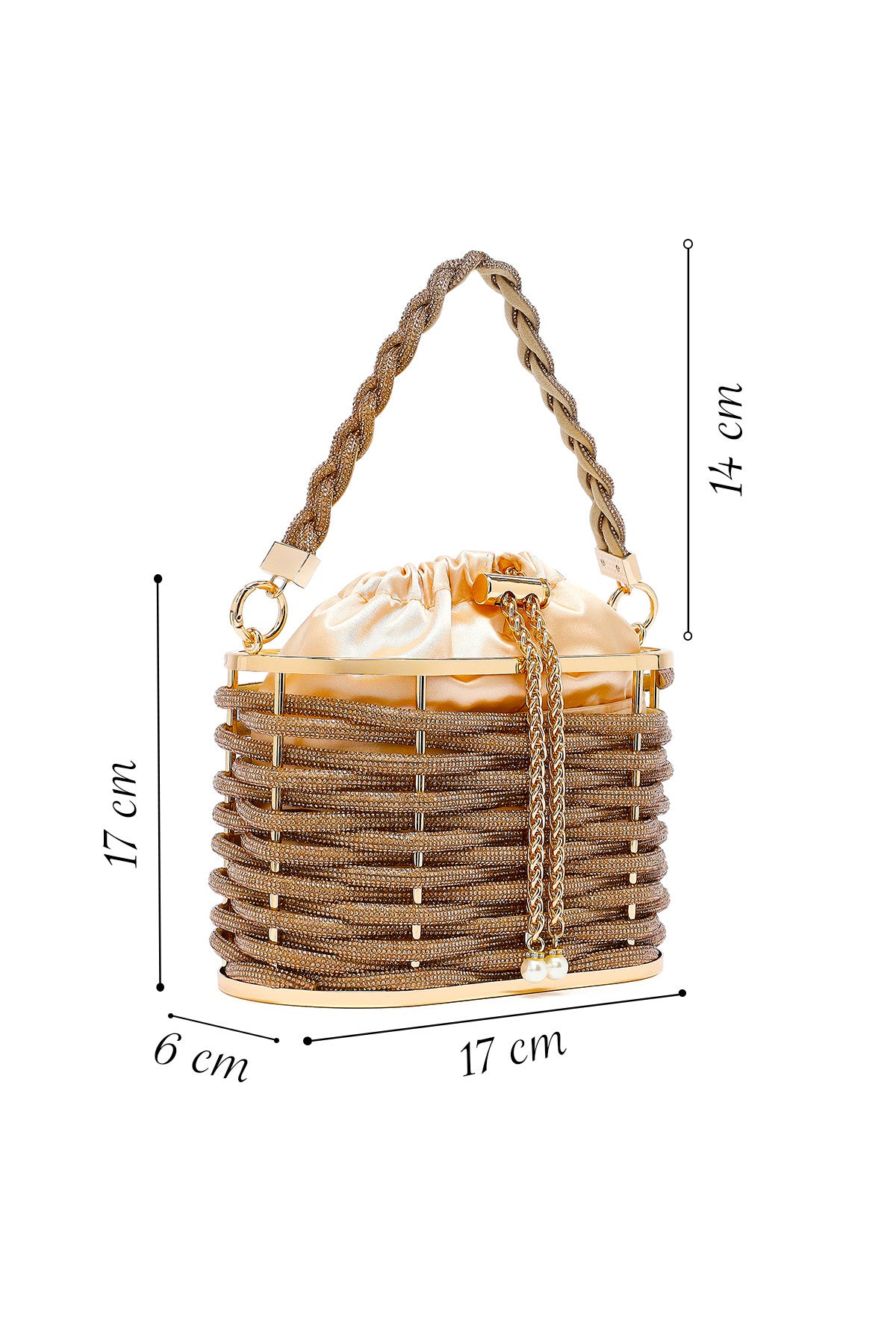 Kadın Altın Taşlı Kutu Abiye Çantası