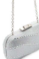 Kadın Gümüş Uzun Zincir Askılı Taşlı Mini Kutu Abiye Çanta | Derimod