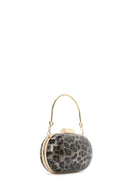 Women's Gold Leopard Pattern Long Strap Mini Clutch Evening Bag | Derimod