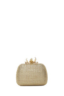 Women's Gold Long Strap Stone Mini Straw Evening Dress Box Clutch Bag | Derimod