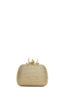 Women's Gold Long Strap Stone Mini Straw Evening Dress Box Clutch Bag | Derimod