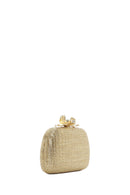 Women's Gold Long Strap Stone Mini Straw Evening Dress Box Clutch Bag | Derimod