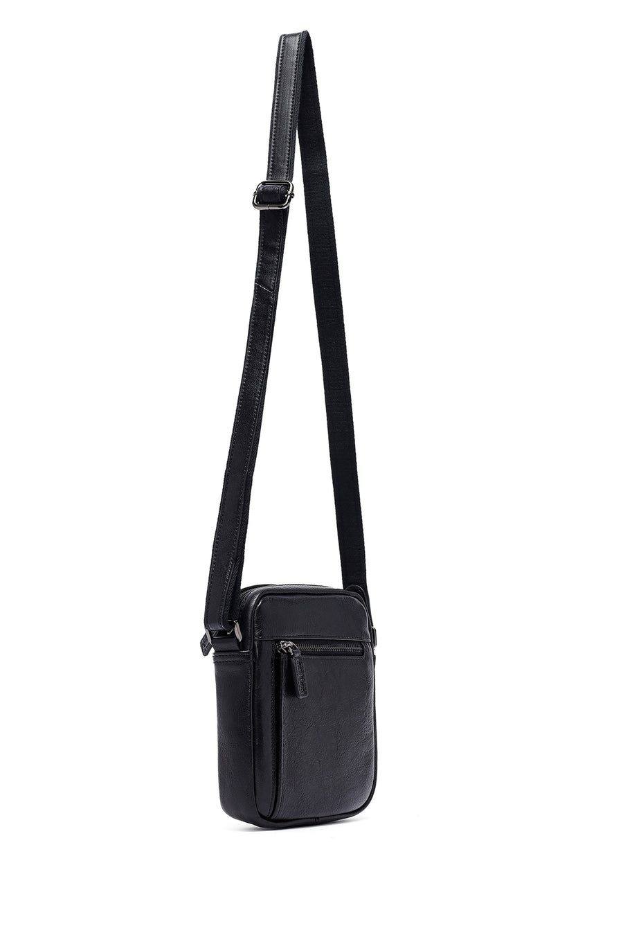 Men's Black Long Strap Leather Messenger Bag