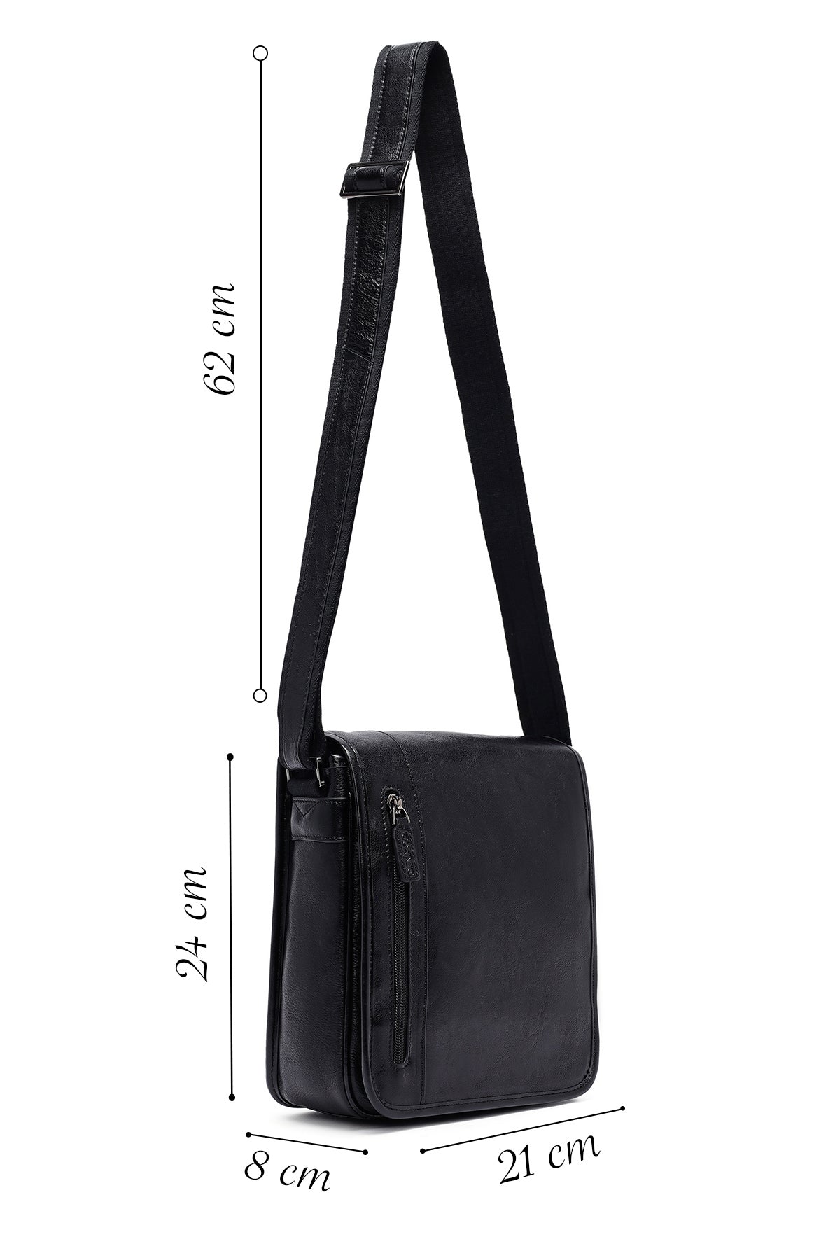 Erkek Siyah Uzun Askılı Deri Postacı Çantası