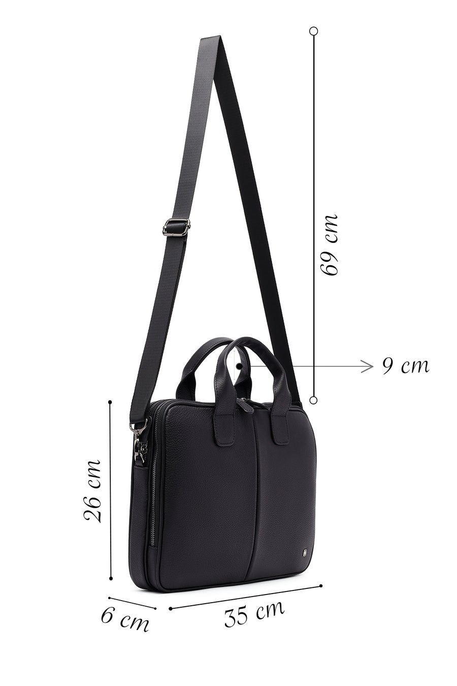 
Men's Black Long Strap Leather Laptop Bag
