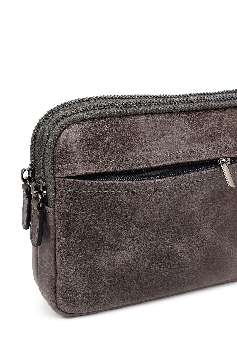 Men's Grey Leather Mini Handbag