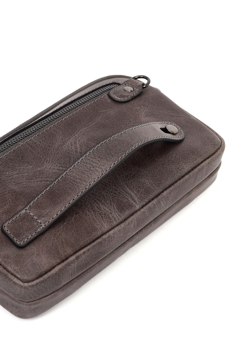 Men's Grey Leather Mini Handbag