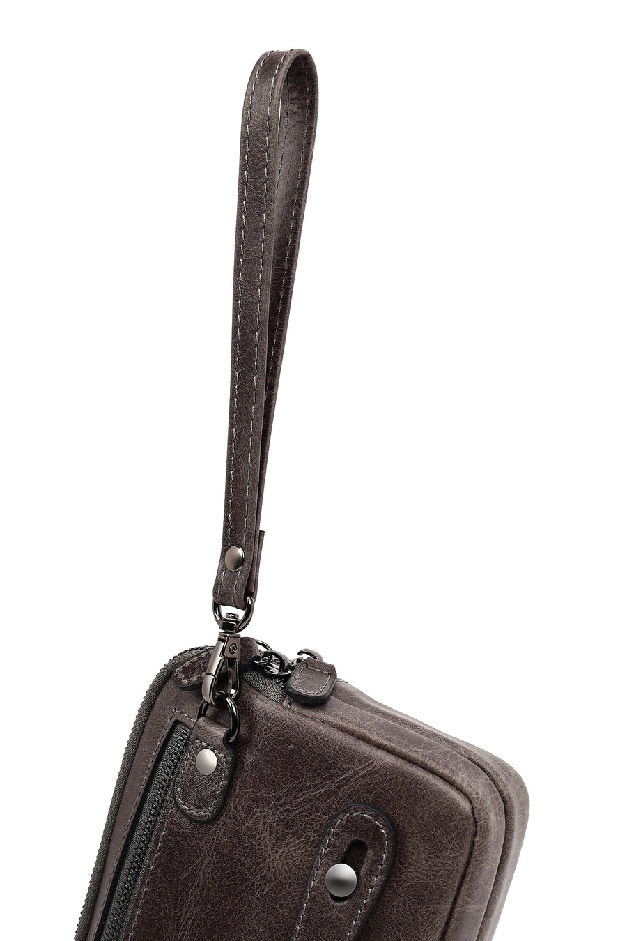 Men's Grey Leather Mini Handbag