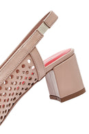 Derimod Gritti Kadın Bej Arkası Açık Kısa Kalın Topuklu Deri Ayakkabı | Derimod