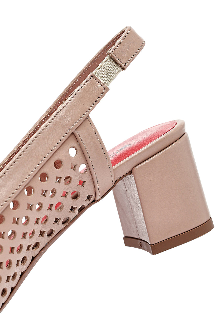 Derimod Gritti Women's Beige Open Back Short Thick Heeled Leather Shoes