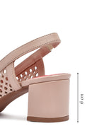 Derimod Gritti Kadın Bej Arkası Açık Kısa Kalın Topuklu Deri Ayakkabı | Derimod