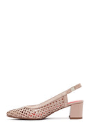 Derimod Gritti Kadın Bej Arkası Açık Kısa Kalın Topuklu Deri Ayakkabı | Derimod