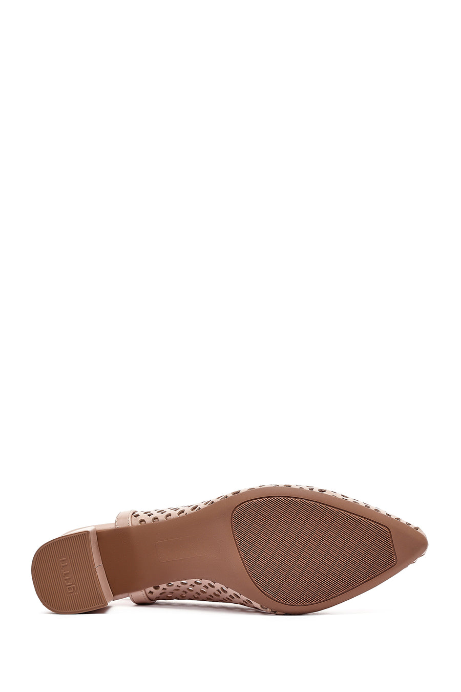 Derimod Gritti Women's Beige Open Back Short Thick Heeled Leather Shoes