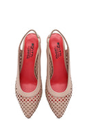 Derimod Gritti Kadın Bej Arkası Açık Kısa Kalın Topuklu Deri Ayakkabı | Derimod