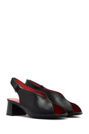 Women's Black Ankle Strap Low Heeled Leather Sandals | Derimod